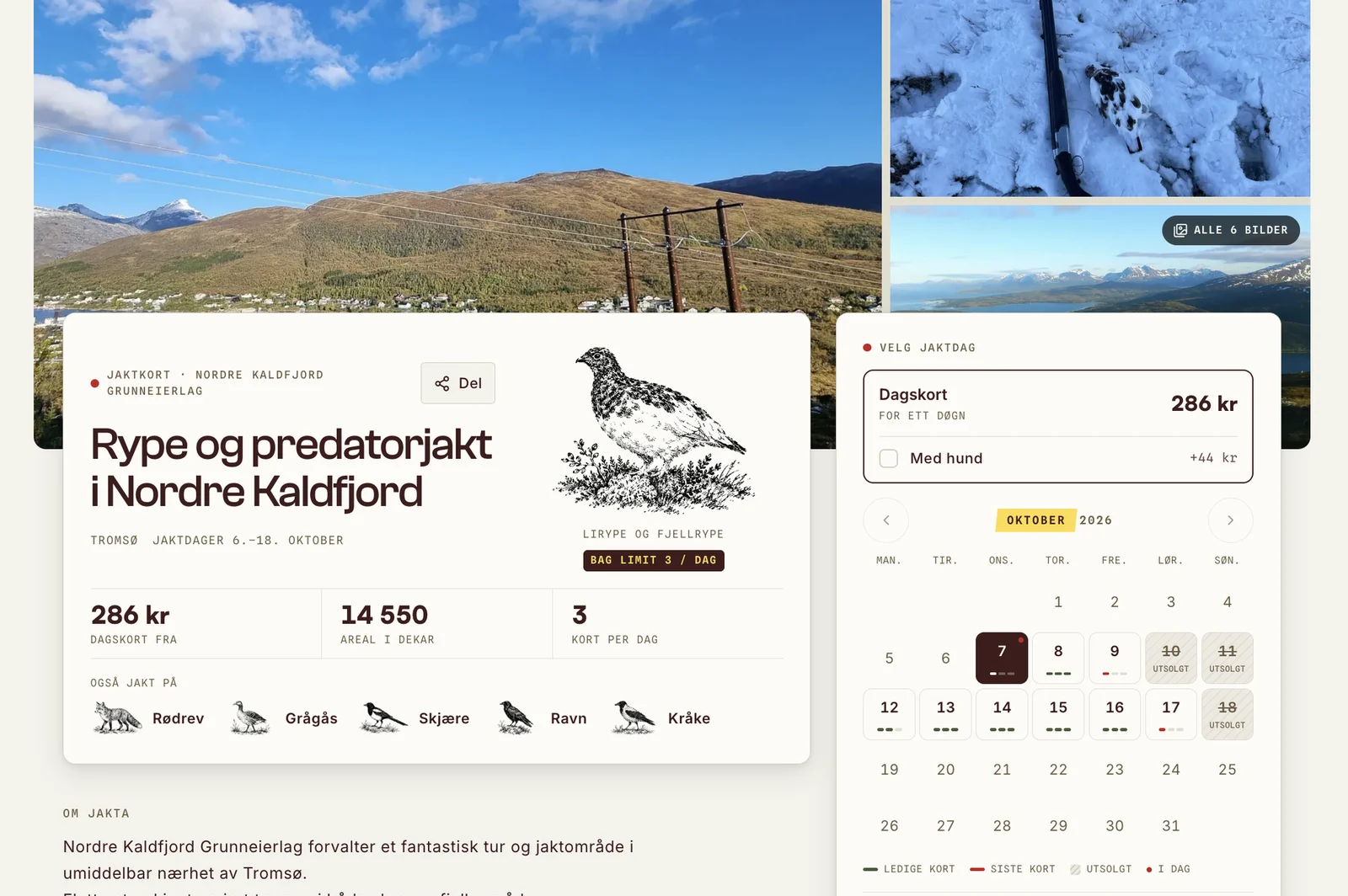 Annonsen til Nordre Kaldfjord Grunneierlag i Hunta